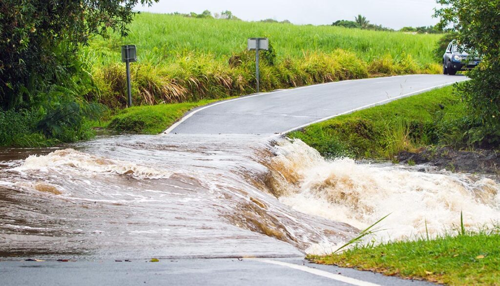 Road flooded by water