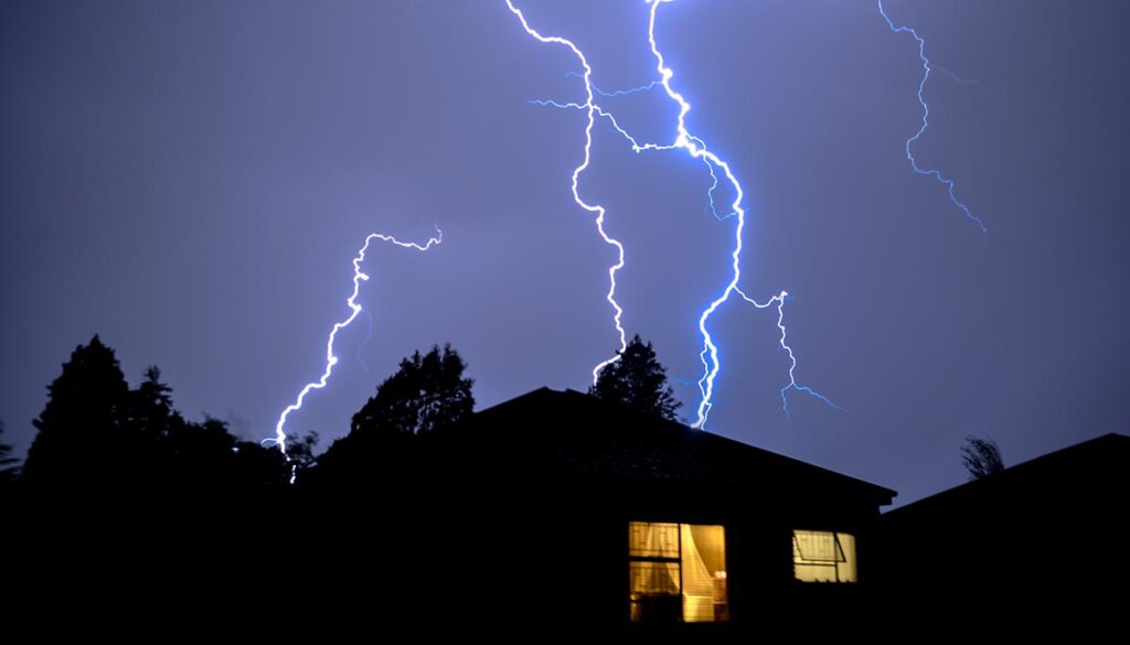 lightning above a house at night