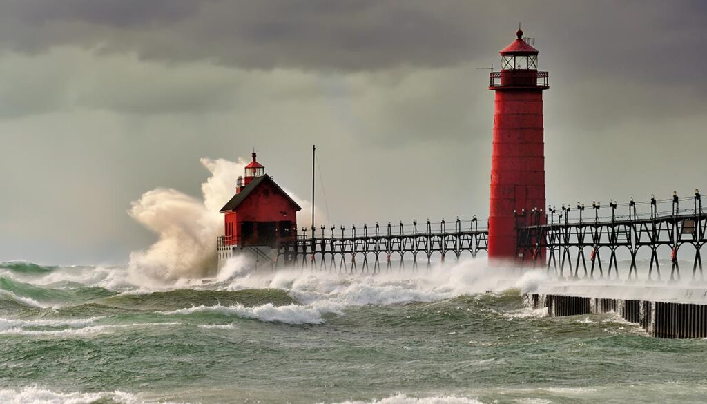 "Wicked Wind " Grand Haven Lighthouse , Grand Haven Michigan