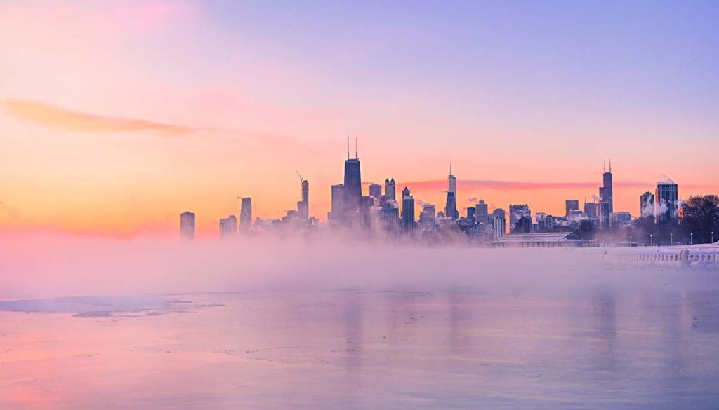 winter sunrise over Chicago