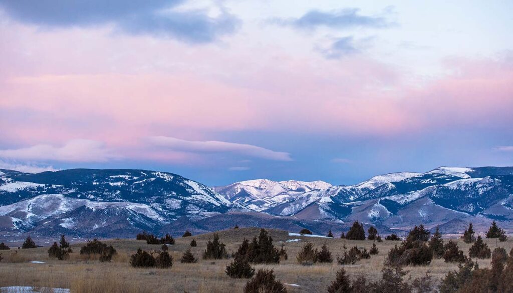 Snow Covered Mountain Sunrise Landscape in Paradise Valley, Montana