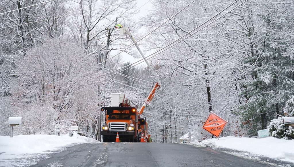 downed power line after winter storm